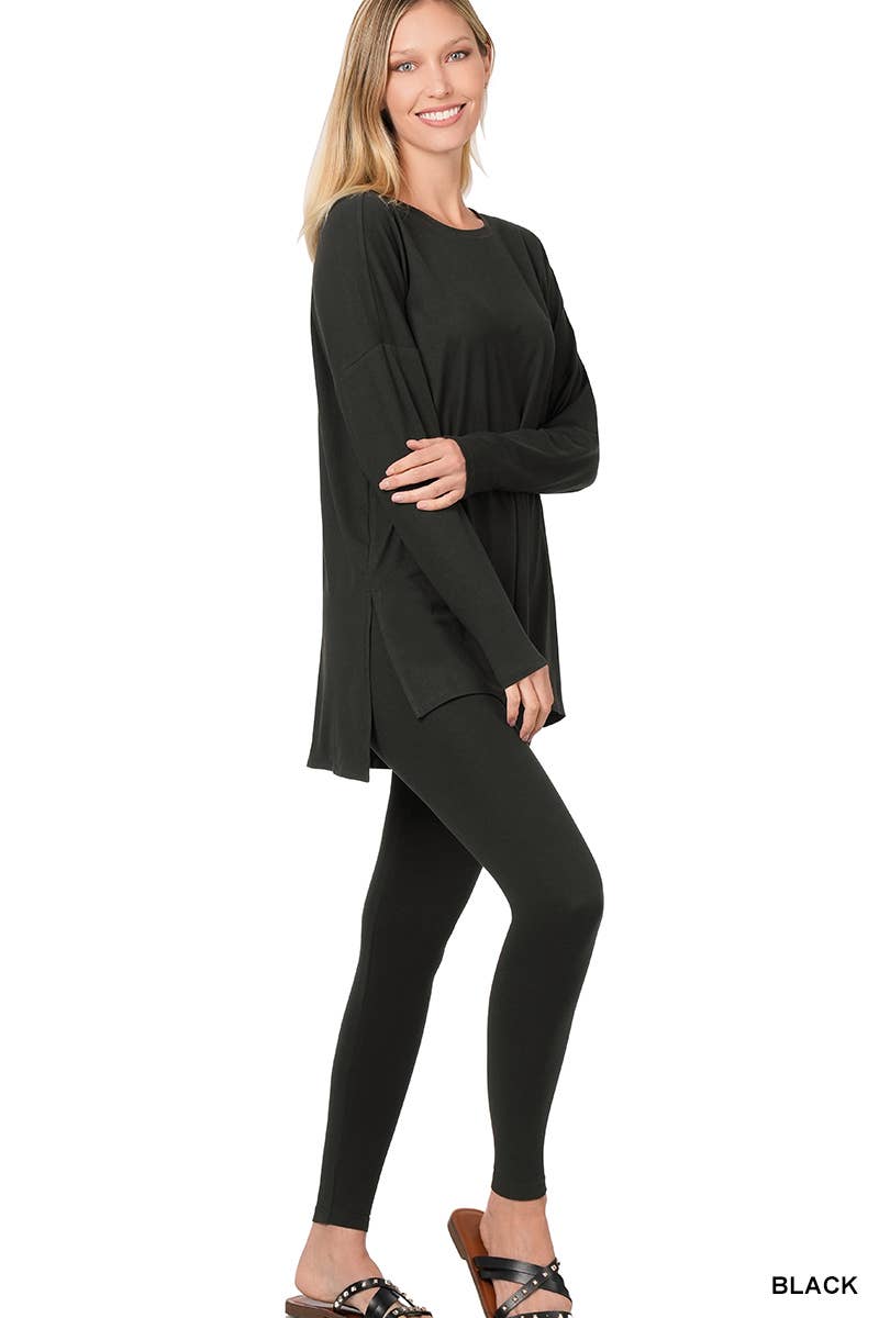 Ashley Brushed Dty Microfiber Loungewear Set: Black