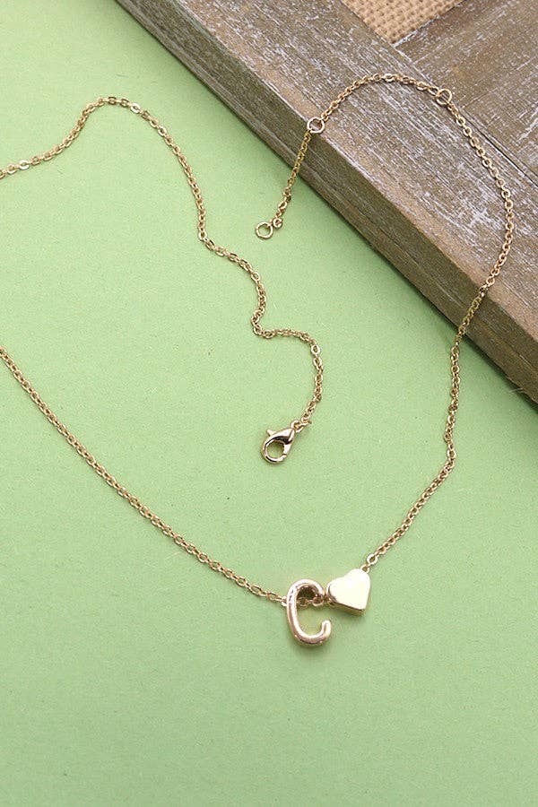 BRASS MONOGRAM INITIAL HEART CHARM NECKLACE