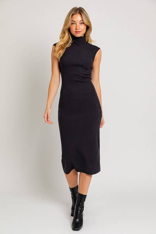 Molly Mock Neck Sweater Midi Dress in Black