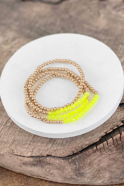 Bracelet stack Small Worn Gold Glass beads Pink Mint Denim