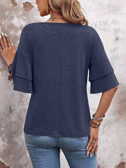 Women's V-Neck Flutter Sleeve Top – Casual Summer T-Shirt