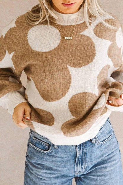 Big Flower Pattern Sweater: Khaki