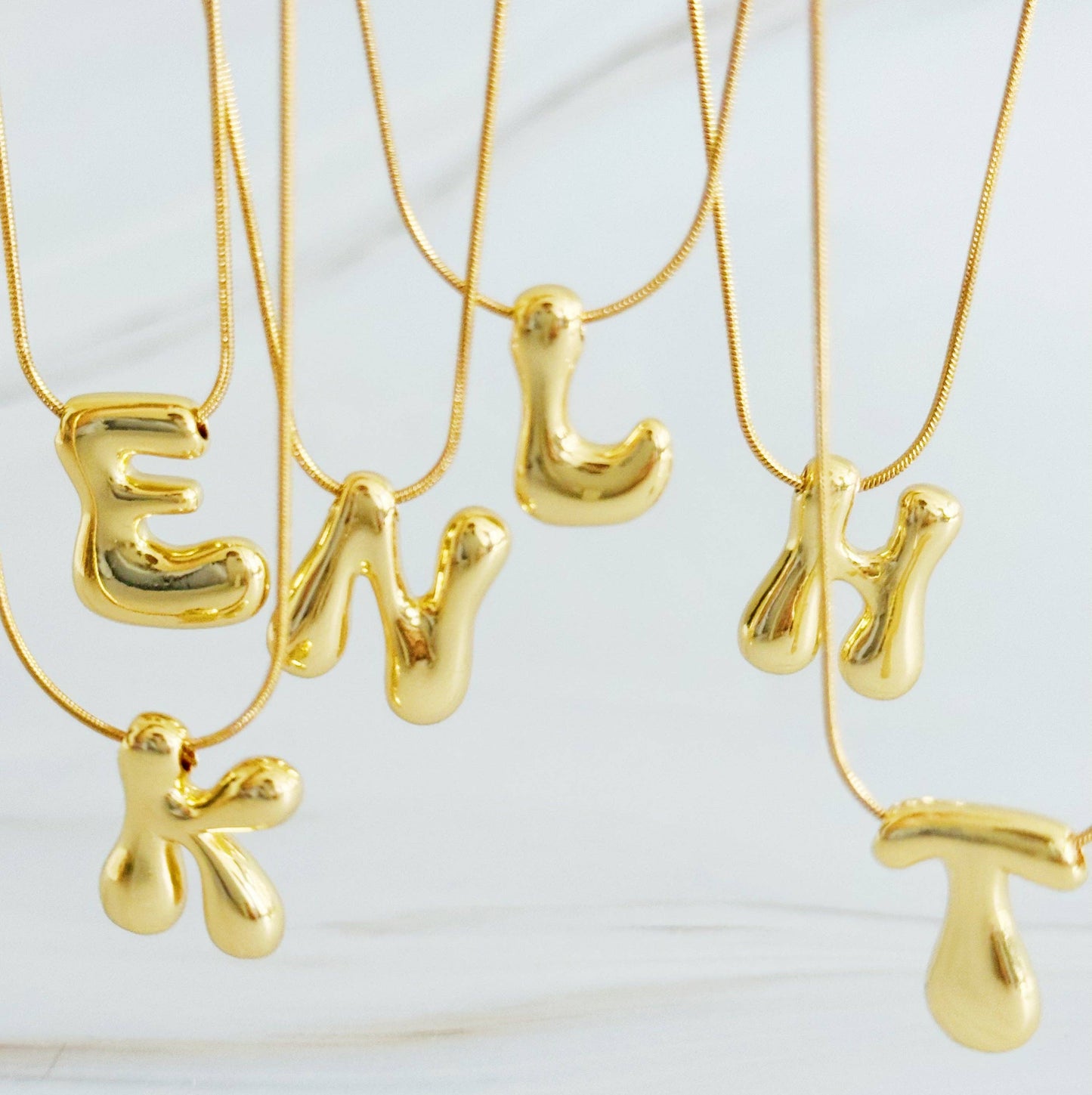 Balloon Letter Initial Necklace: Yellow Gold