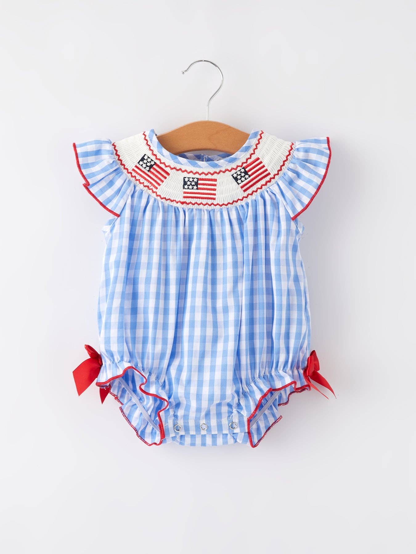 Rylee Faith Designs - 4th of july Flag Embroidery Smocking Girls Romper