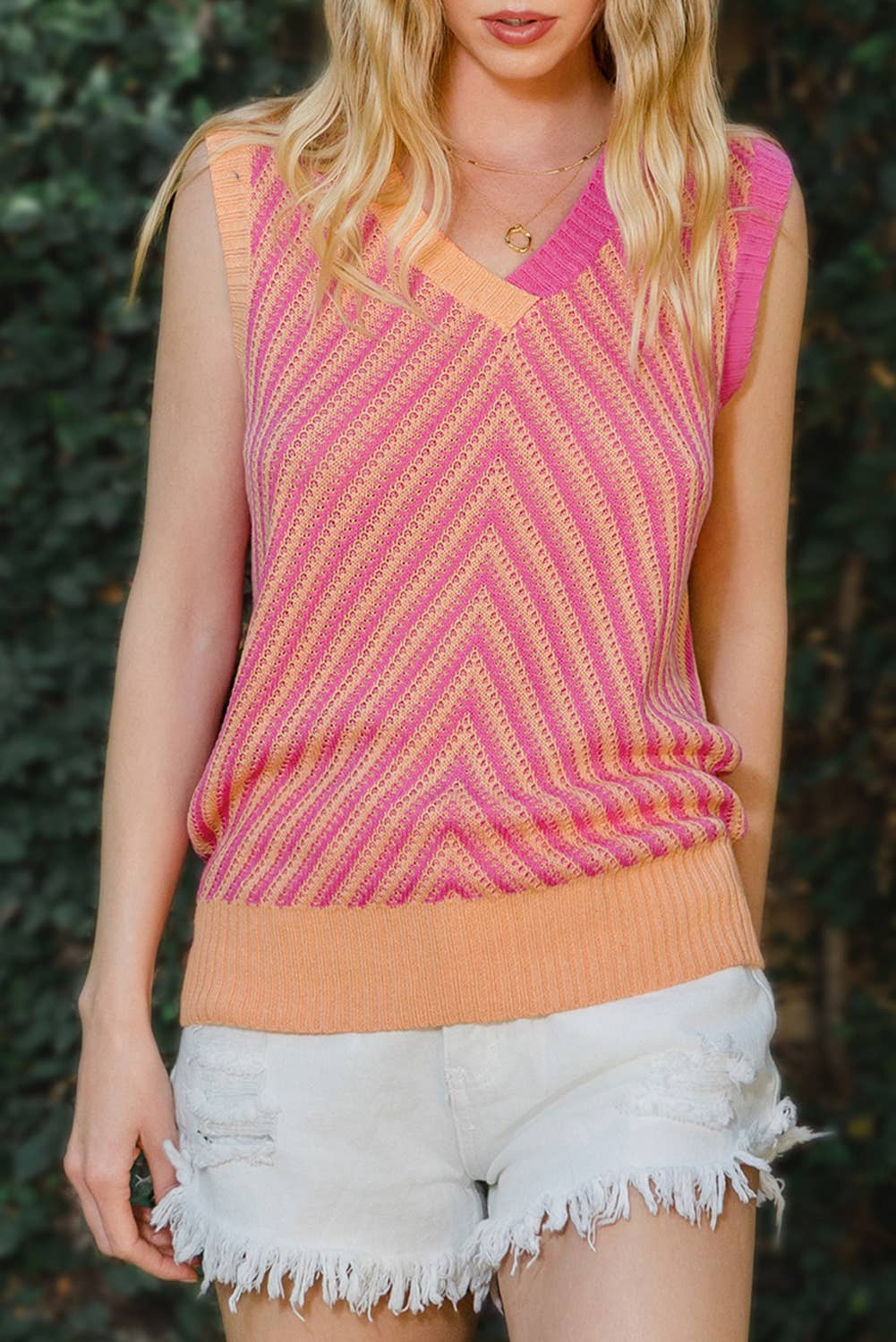 Lizzy Contrast Chevron Knit Sweater Vest | S-XL