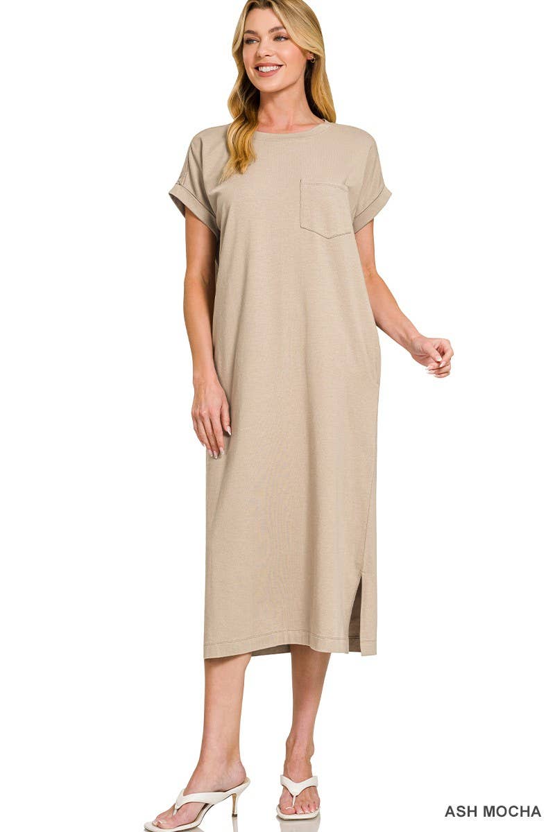 Round Neck Short Sleeve Midi Dress