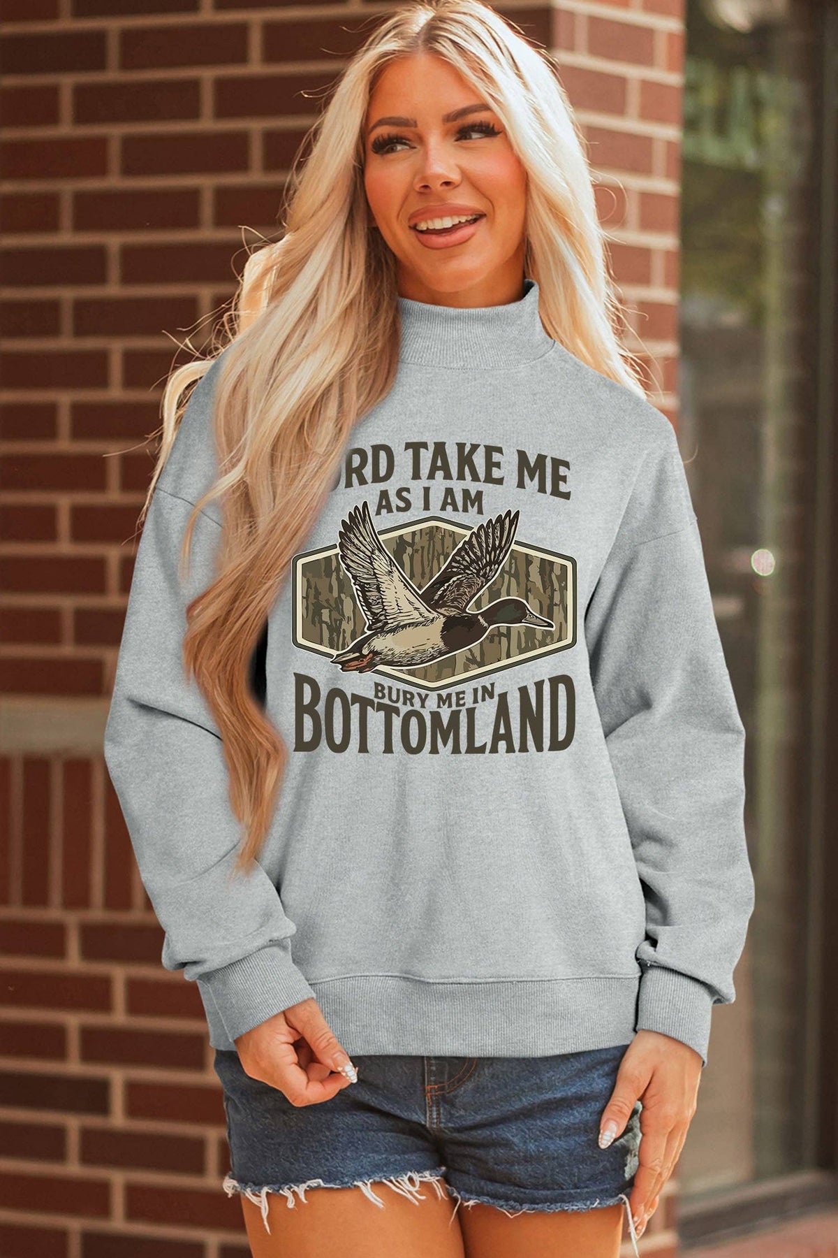 Western Duck Graphic Mock Neck Pullover Sweatshirt