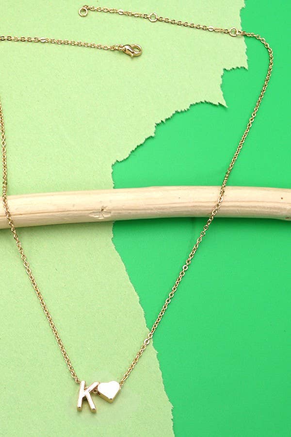 BRASS MONOGRAM INITIAL HEART CHARM NECKLACE