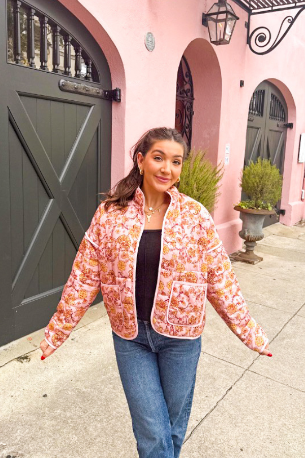 Rose Pink Floral Quilted Jacket