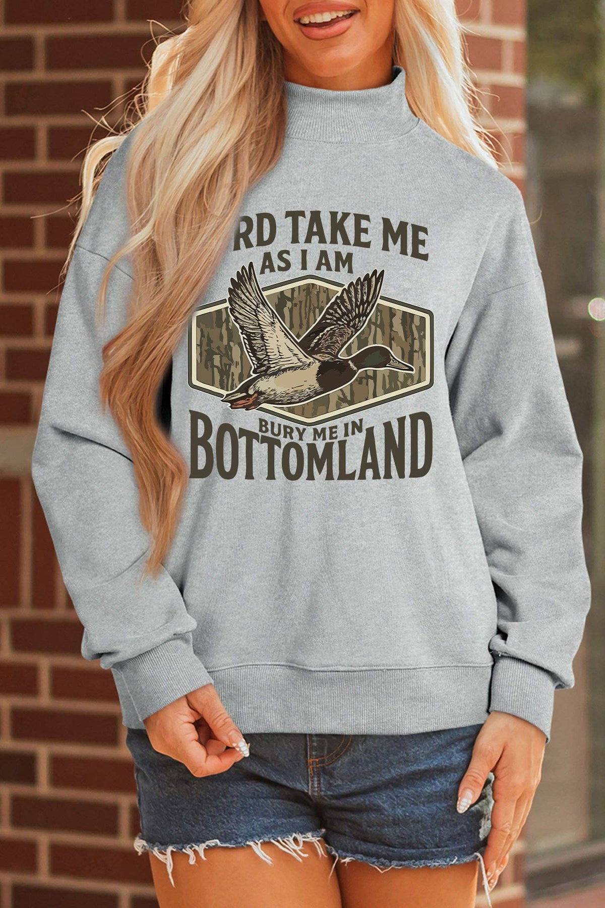 Western Duck Graphic Mock Neck Pullover Sweatshirt