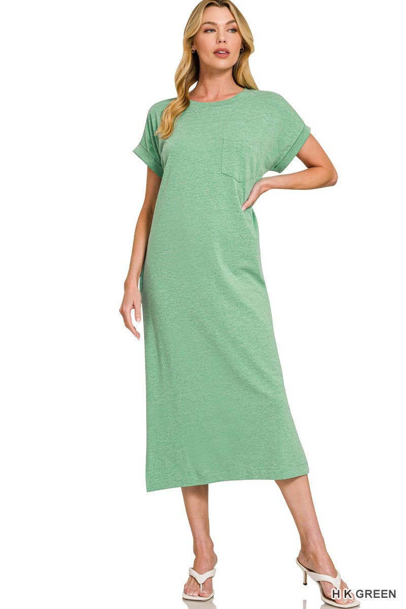 Round Neck Short Sleeve Midi Dress