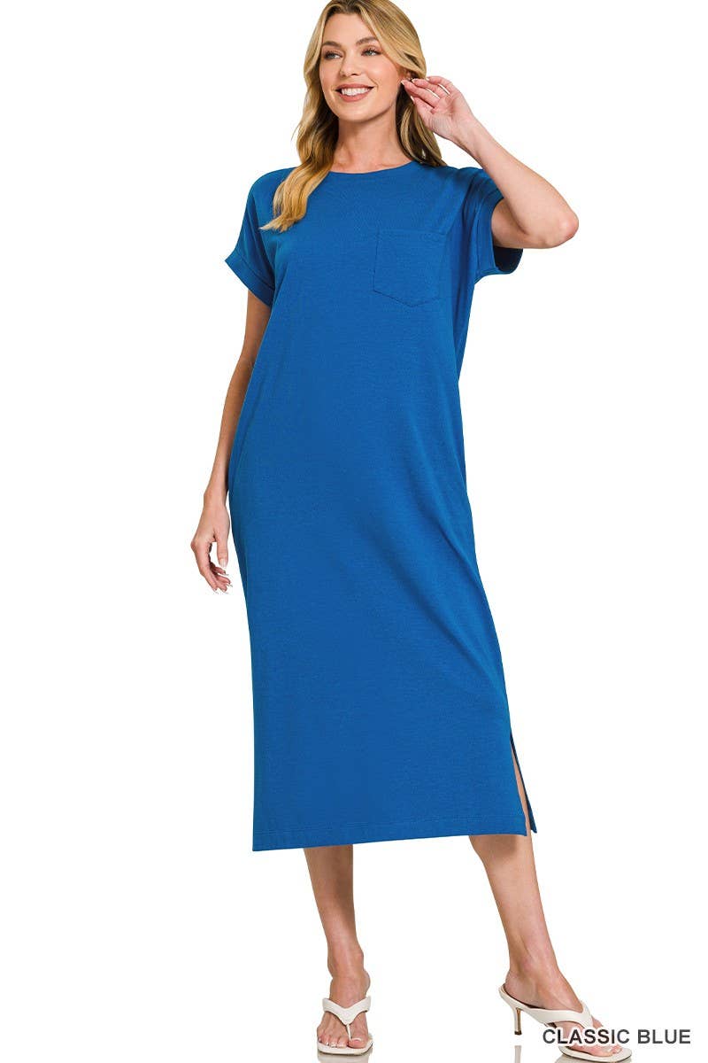 Round Neck Short Sleeve Midi Dress