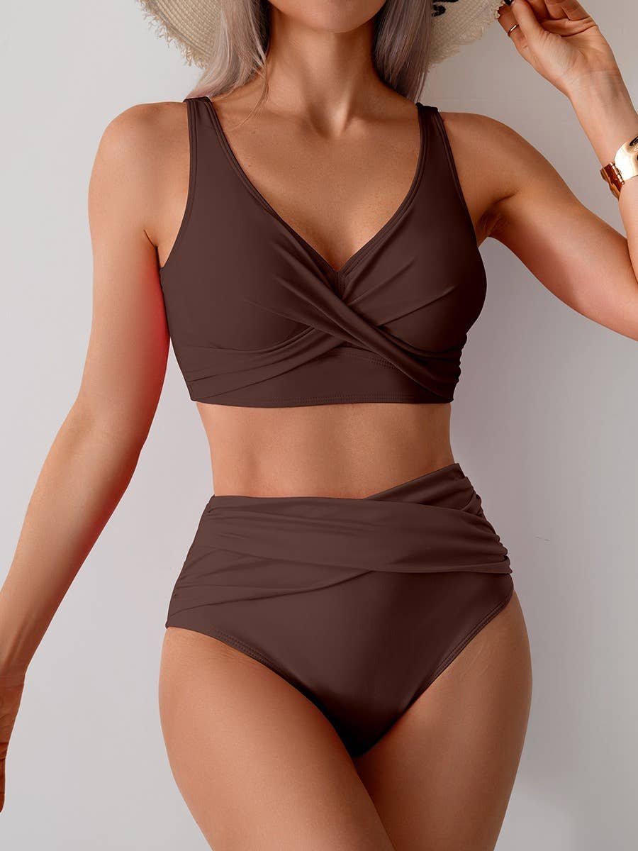2pcs Cross Twisted High Waist Bikini Swimsuit