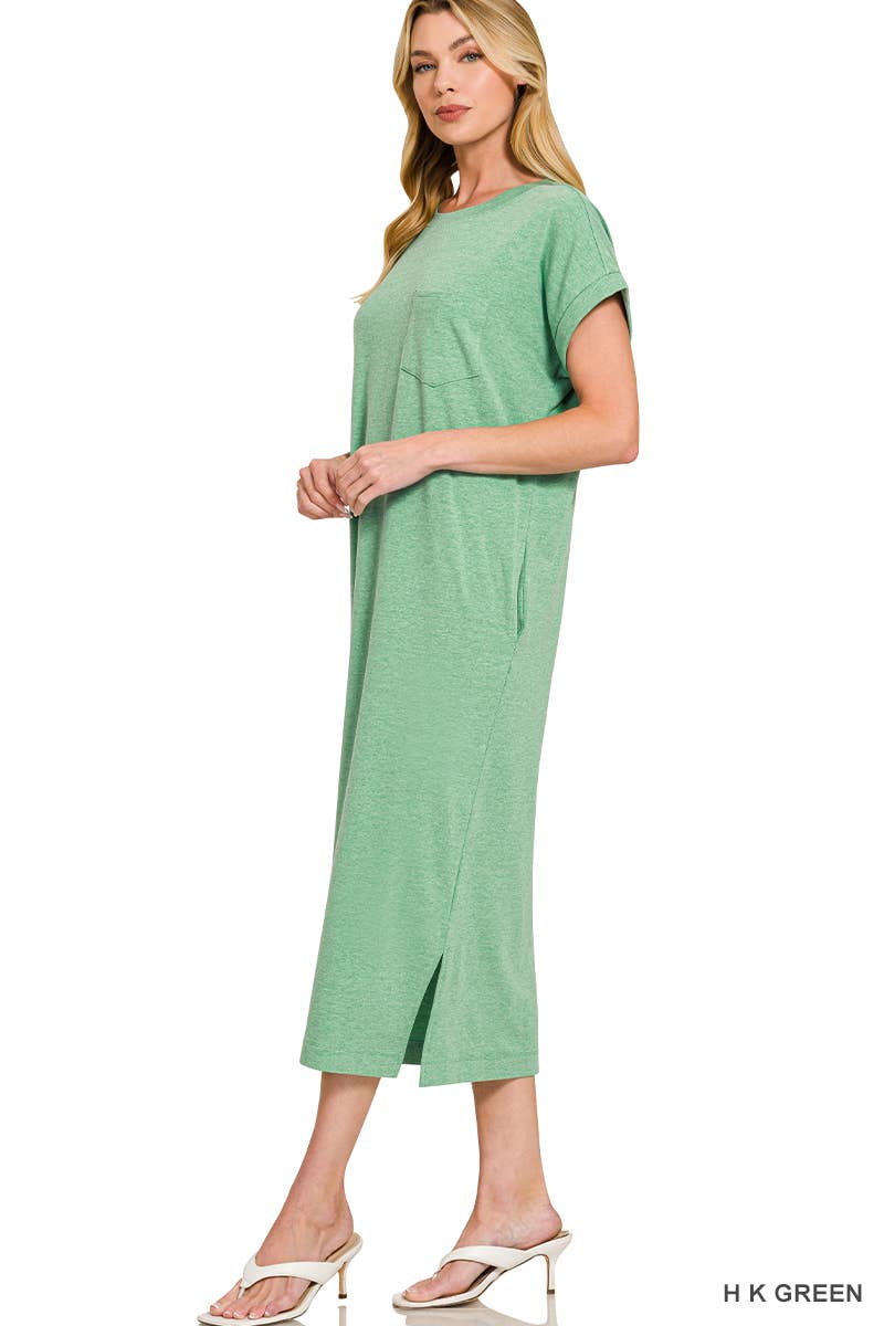 Round Neck Short Sleeve Midi Dress