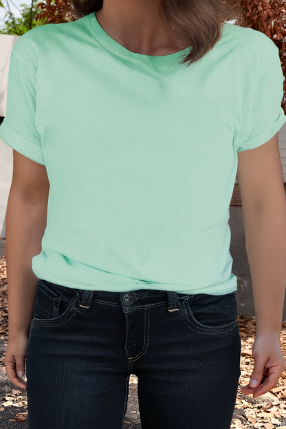 Round Neck Rolled Sleeve Plus Size T-shirt