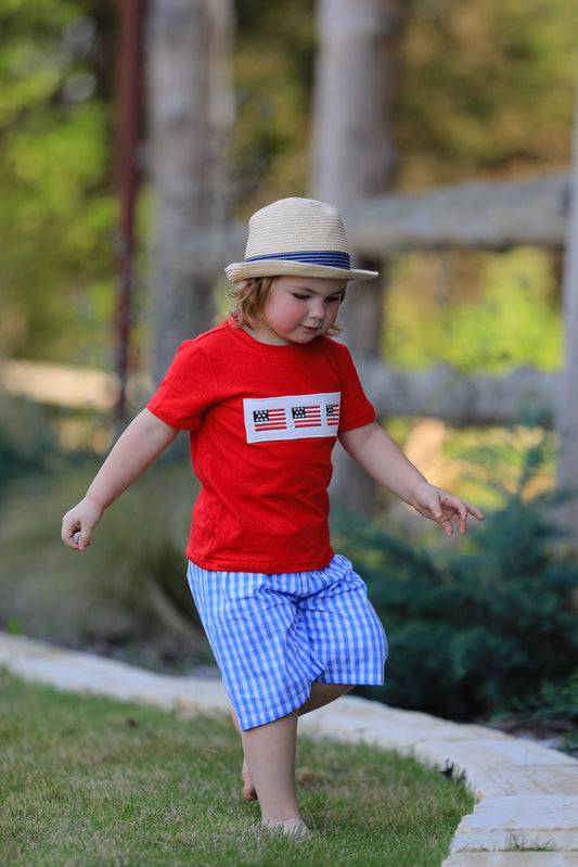 4th of july Flag Embroidery Smocking Boys Set