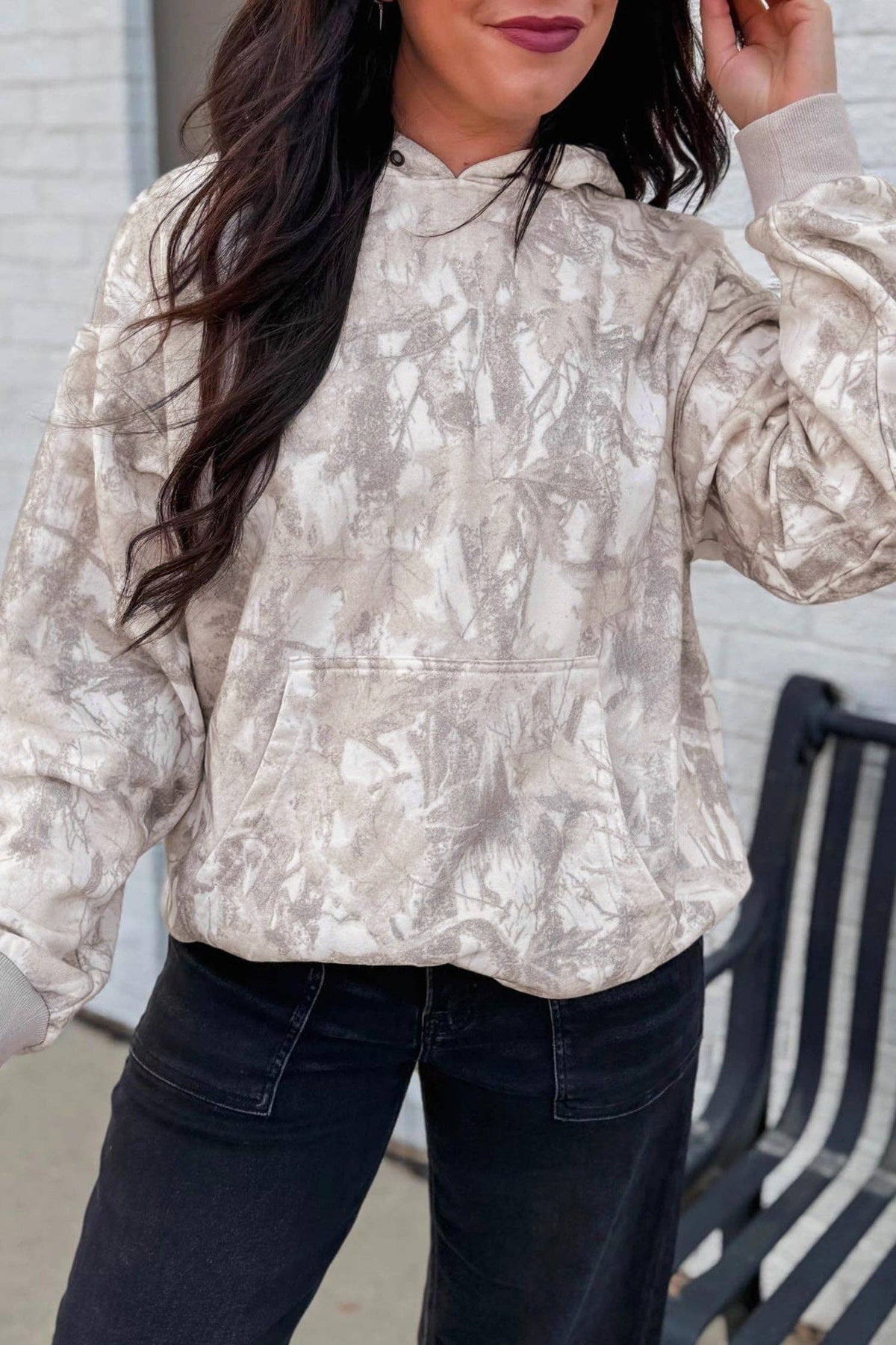 Abstract Camo Print Pullover Hoodie Kangaroo Pocket