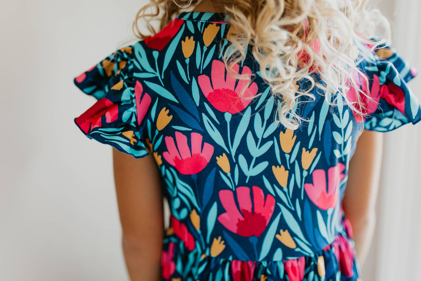 Kids Blue Floral Flutter Sleeve Summer Dress