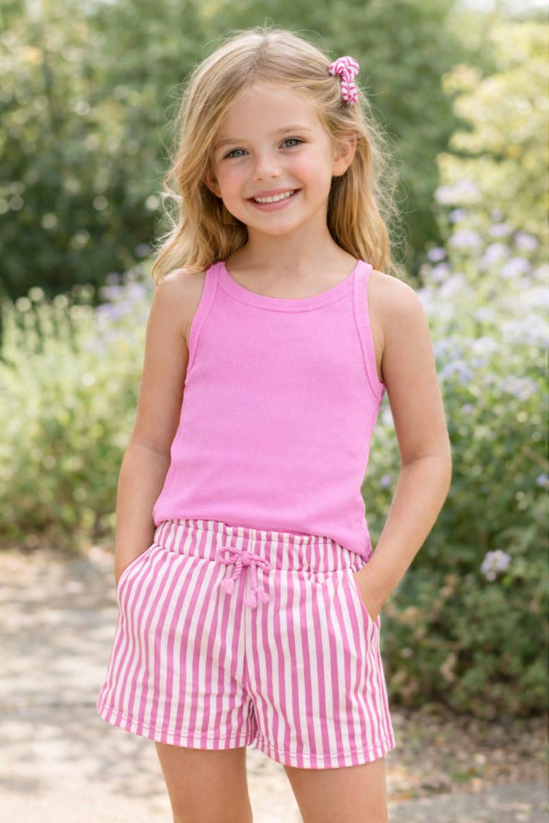 Girl's Stipe Short Set w/ Matching Scrunchie