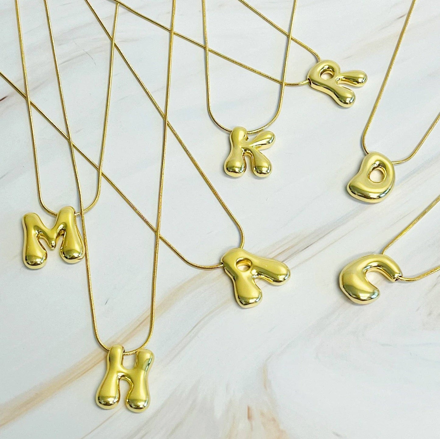 Balloon Letter Initial Necklace: Yellow Gold