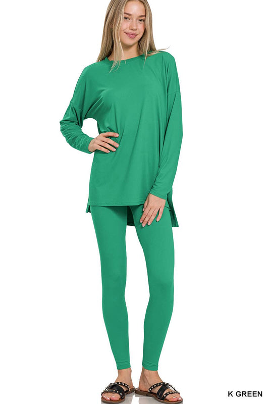 Ashley Brushed Dty Microfiber Loungewear Set: K GREEN