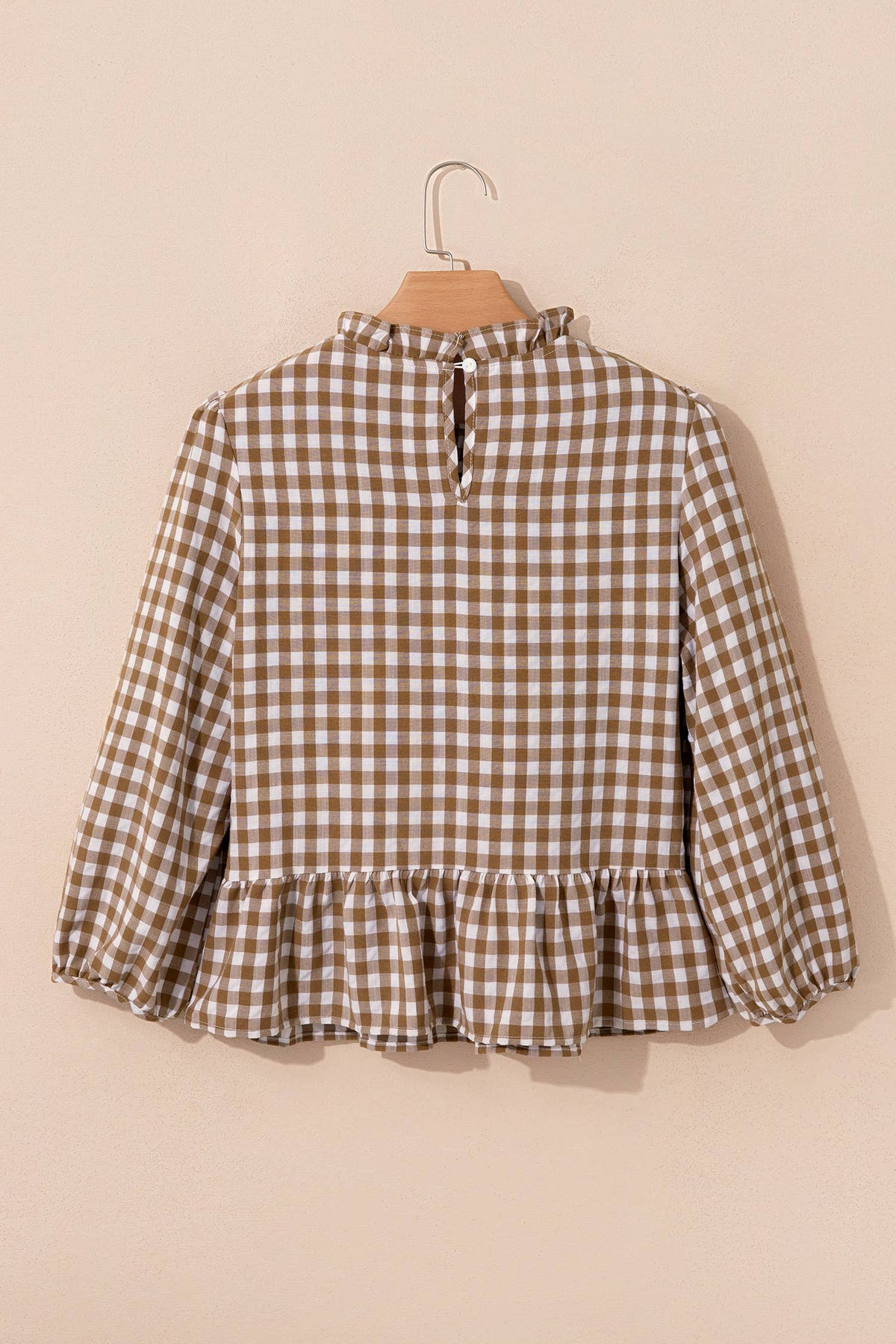 LAS Plaid Smocked Bubble Sleeve Casual Blouse (S-XL)