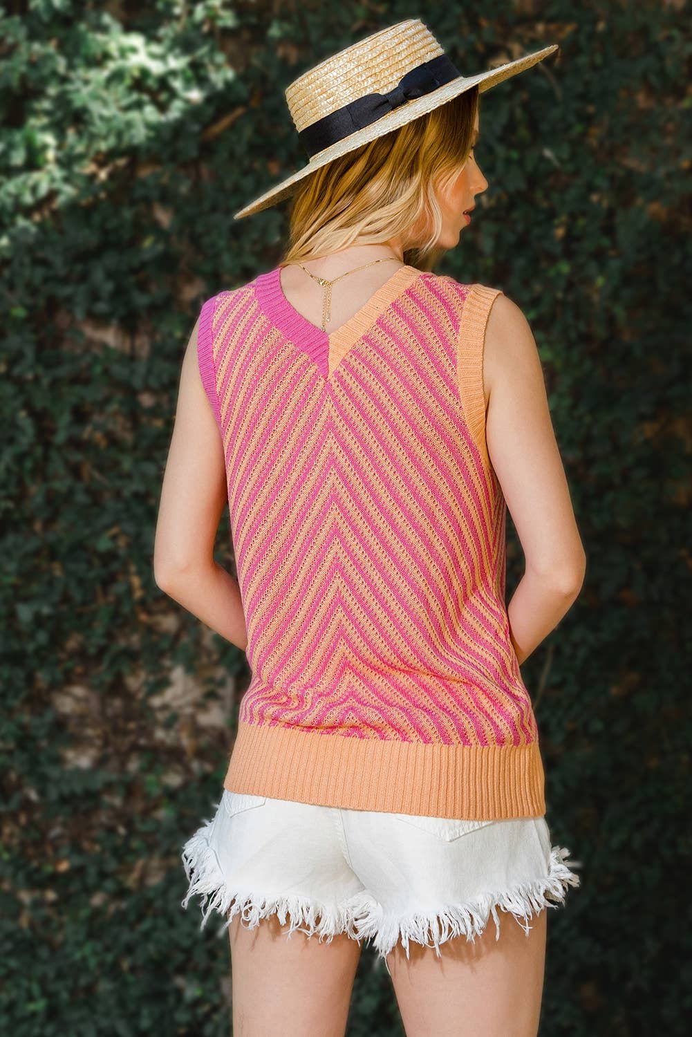 Lizzy Contrast Chevron Knit Sweater Vest | S-XL