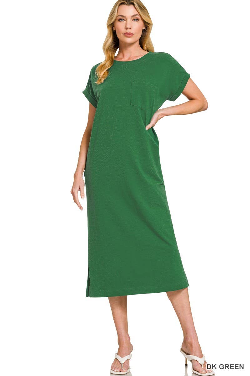 Round Neck Short Sleeve Midi Dress