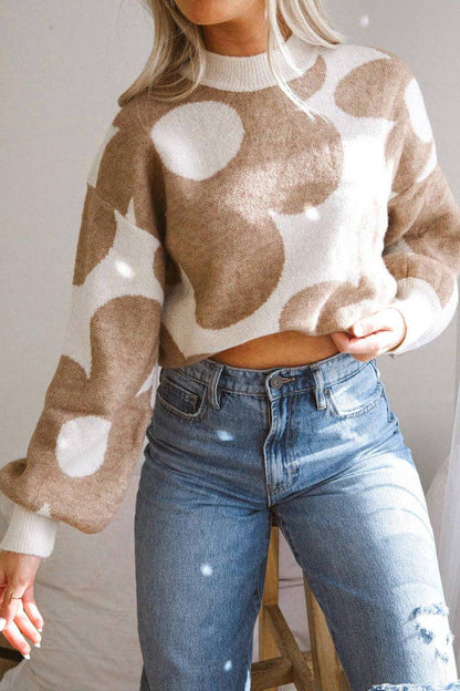 Big Flower Pattern Sweater: Khaki