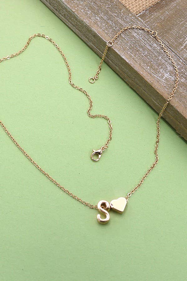BRASS MONOGRAM INITIAL HEART CHARM NECKLACE