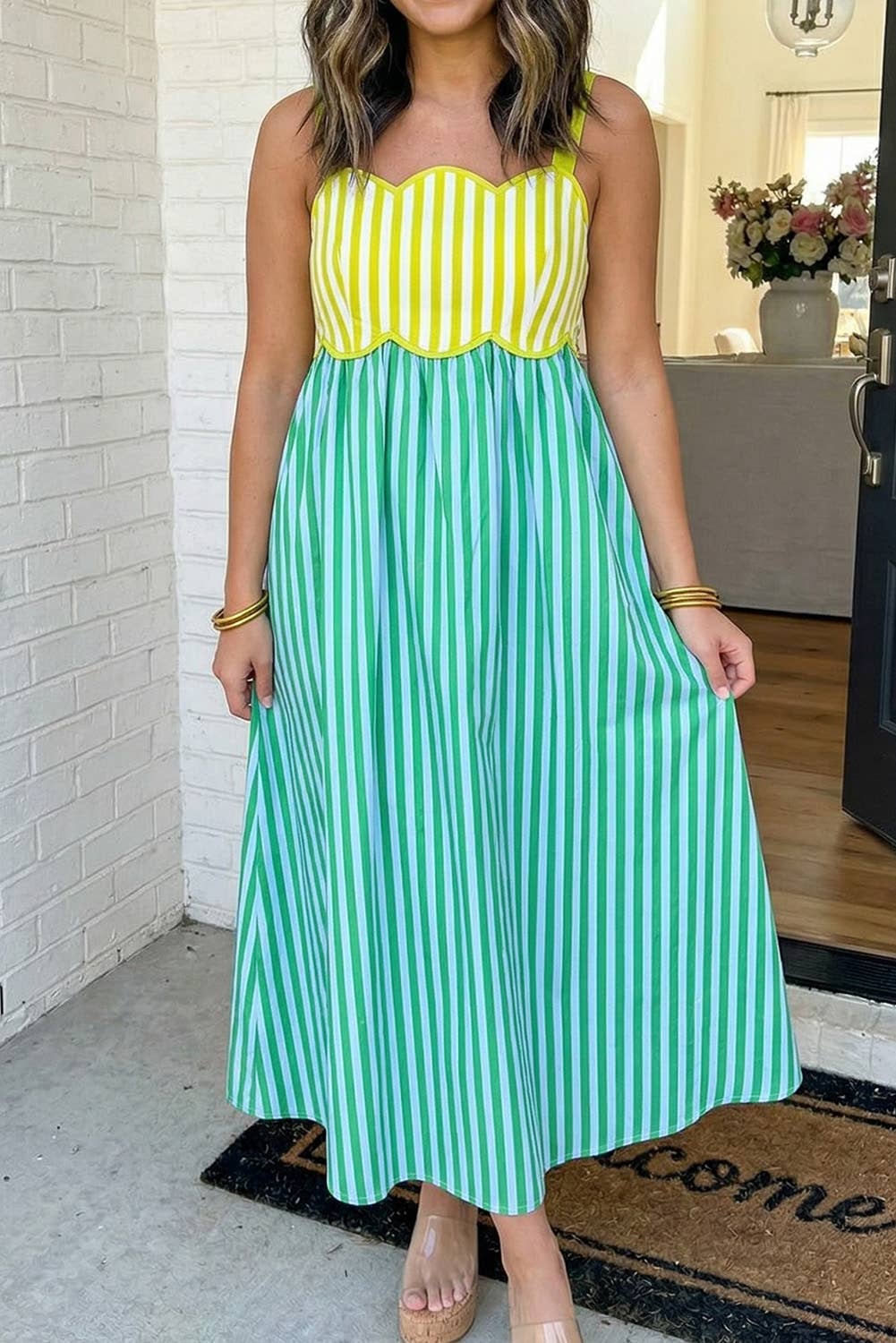 LAS Striped Patchwork Midi Dress (S-XL)