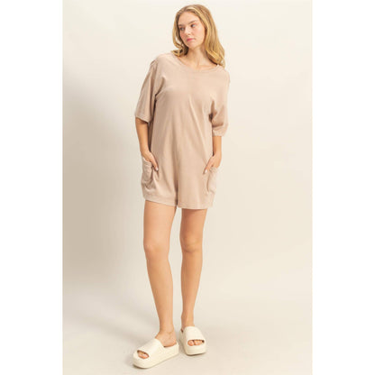 Aqua Casual V-Back Short Sleeve Romper