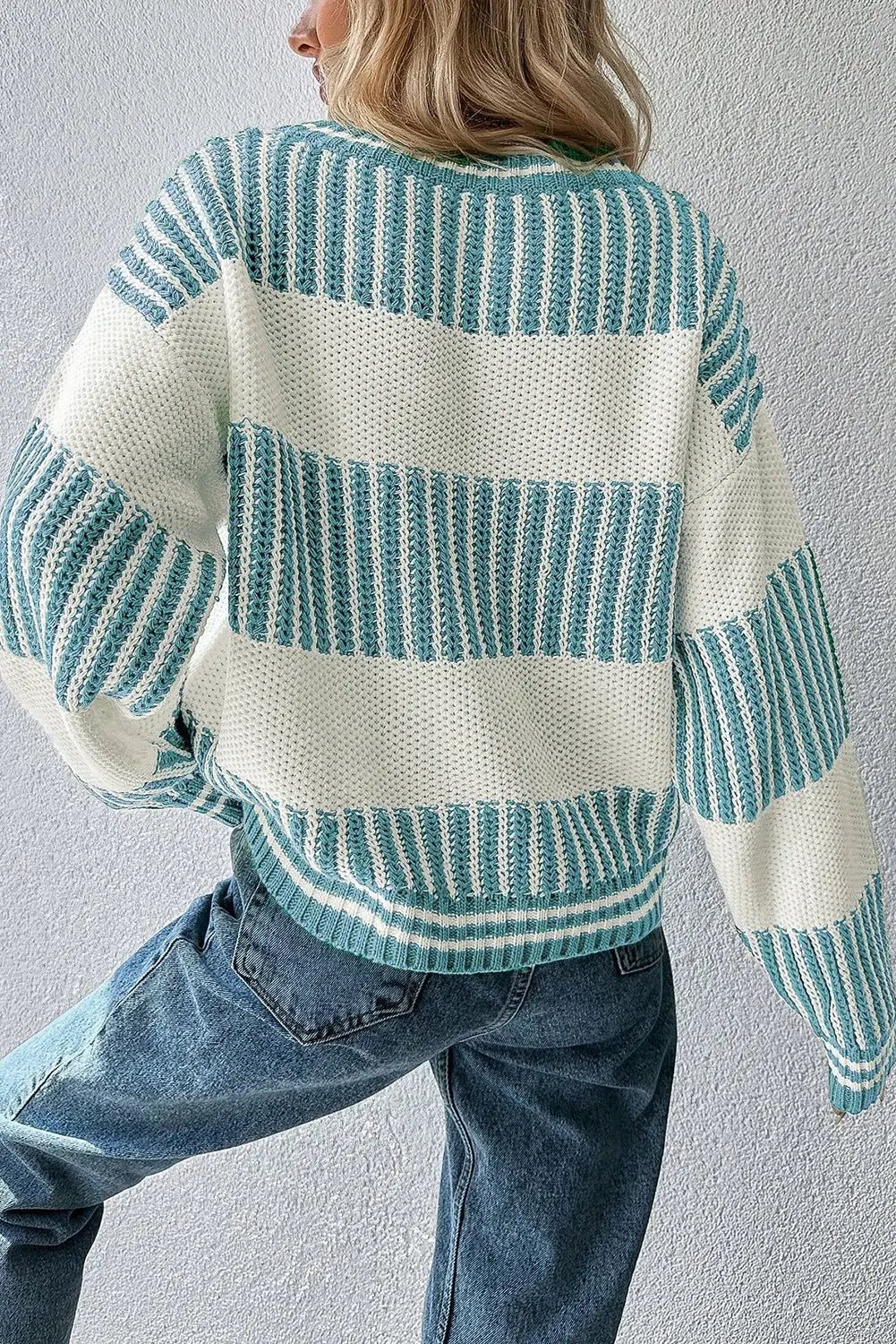 Striped Knit Sweater Trendy Colorblock Oversized Pullover