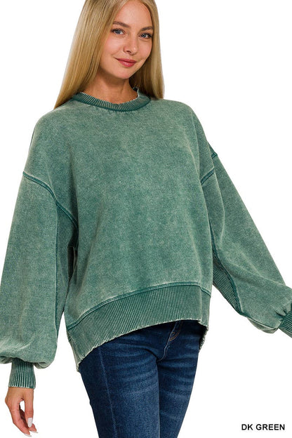 0806 Acid Wash Fleece Oversized Pullover SI-25156
