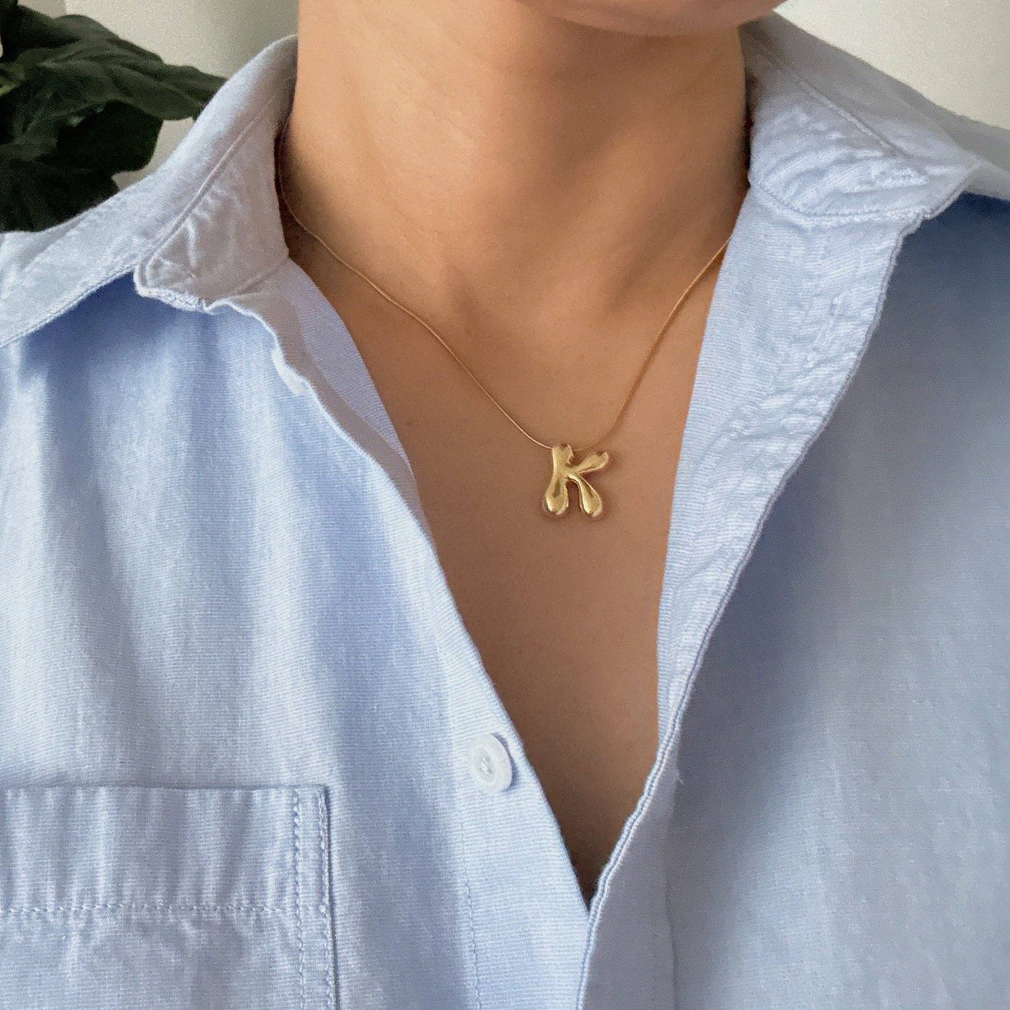 Balloon Letter Initial Necklace: Yellow Gold