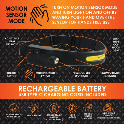 Roughneck Headlamp Flashlight with Motion Sensor