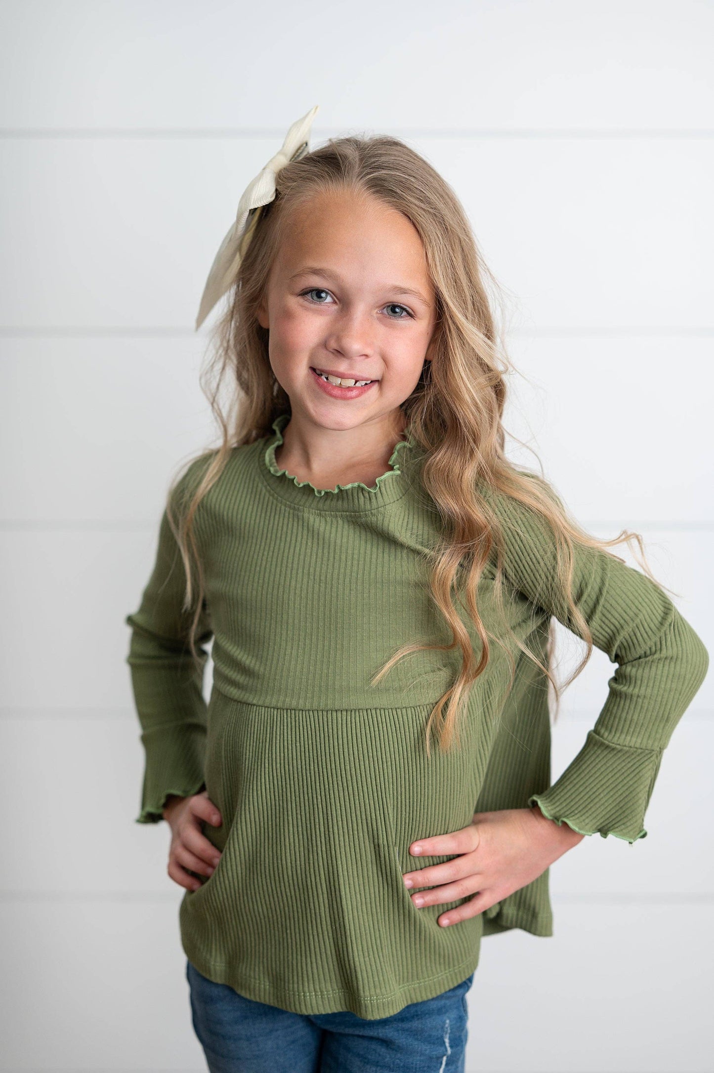 Girls Olive Blossom Top