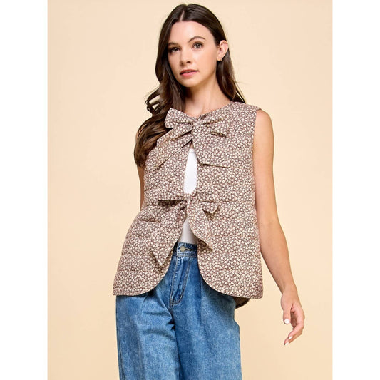 The Viv Quilt Tie Vest in Brown