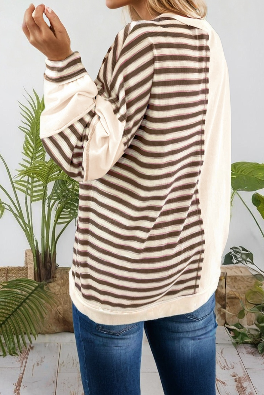 Stripe Patchwork Buttoned Drop Pullover Top
