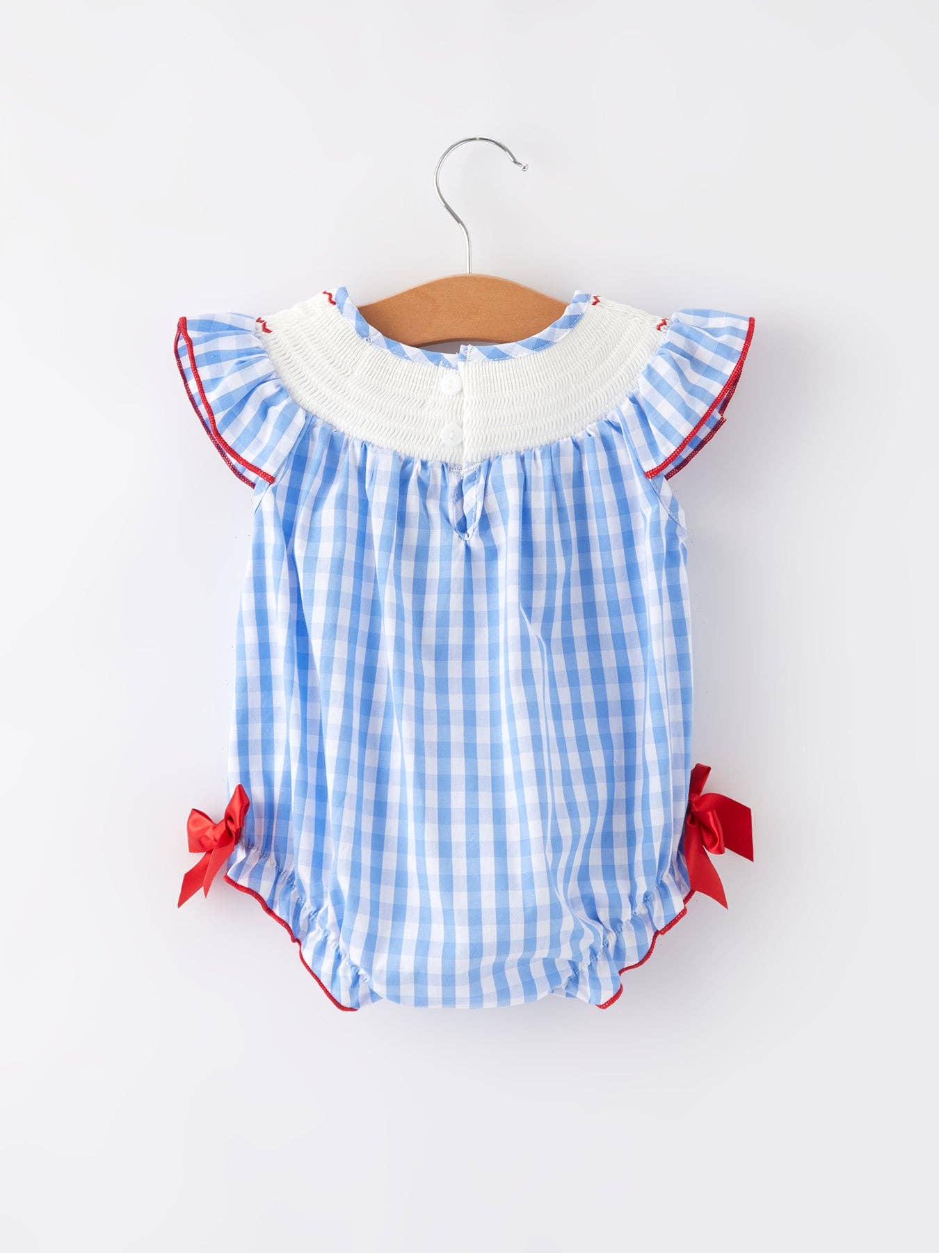 Rylee Faith Designs - 4th of july Flag Embroidery Smocking Girls Romper