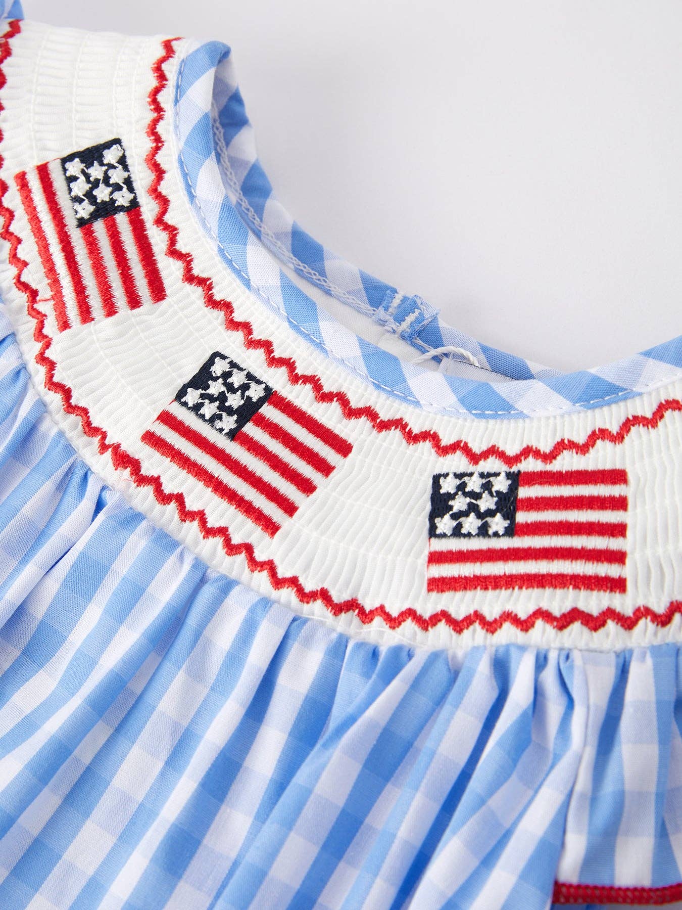 Rylee Faith Designs - 4th of july Flag Embroidery Smocking Girls Romper