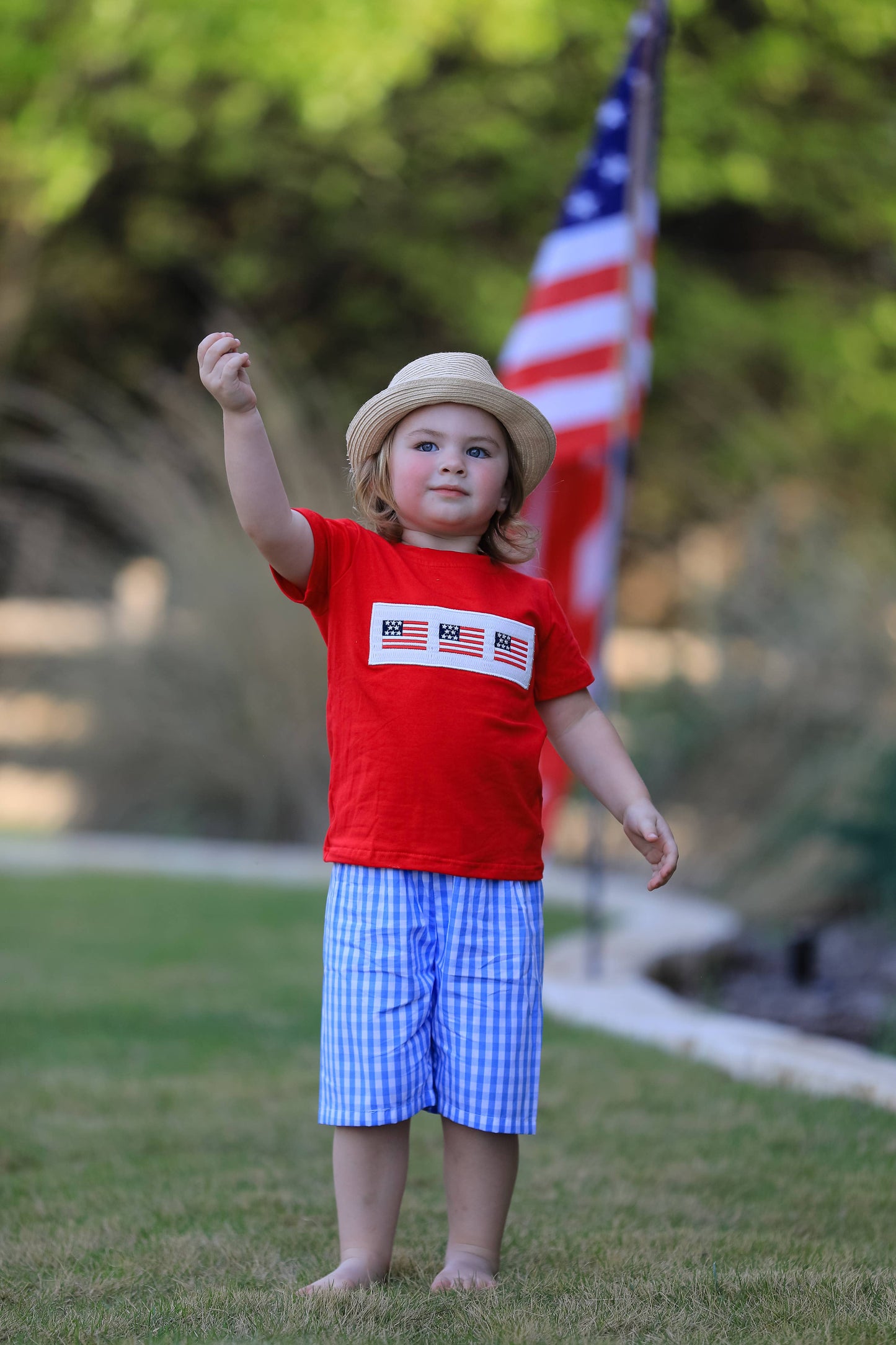 4th of july Flag Embroidery Smocking Boys Set