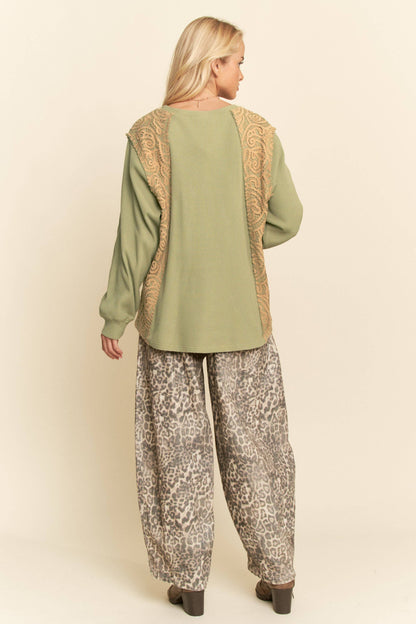 WASHED LEOPARD DEIM ELASTIC JEAN PANTS