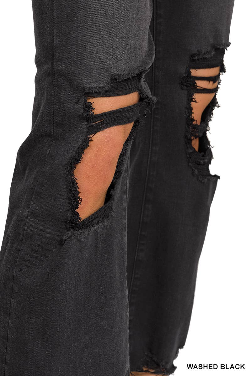 Washed Distressed Knee And Hem Pants