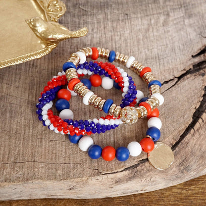 Red White and Blue Beaded Coin Bracelet Set