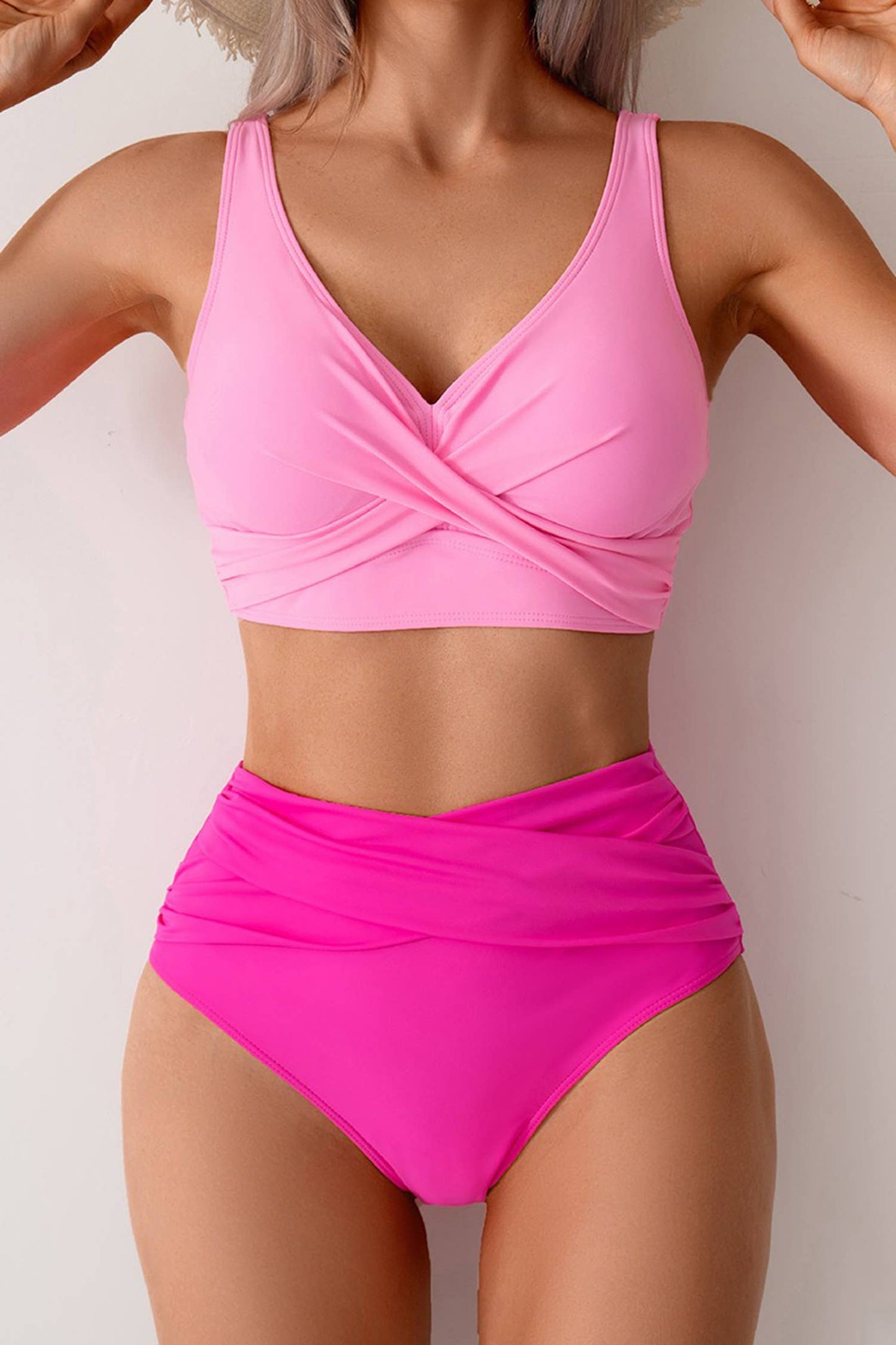 2pcs Cross Twisted High Waist Bikini Swimsuit