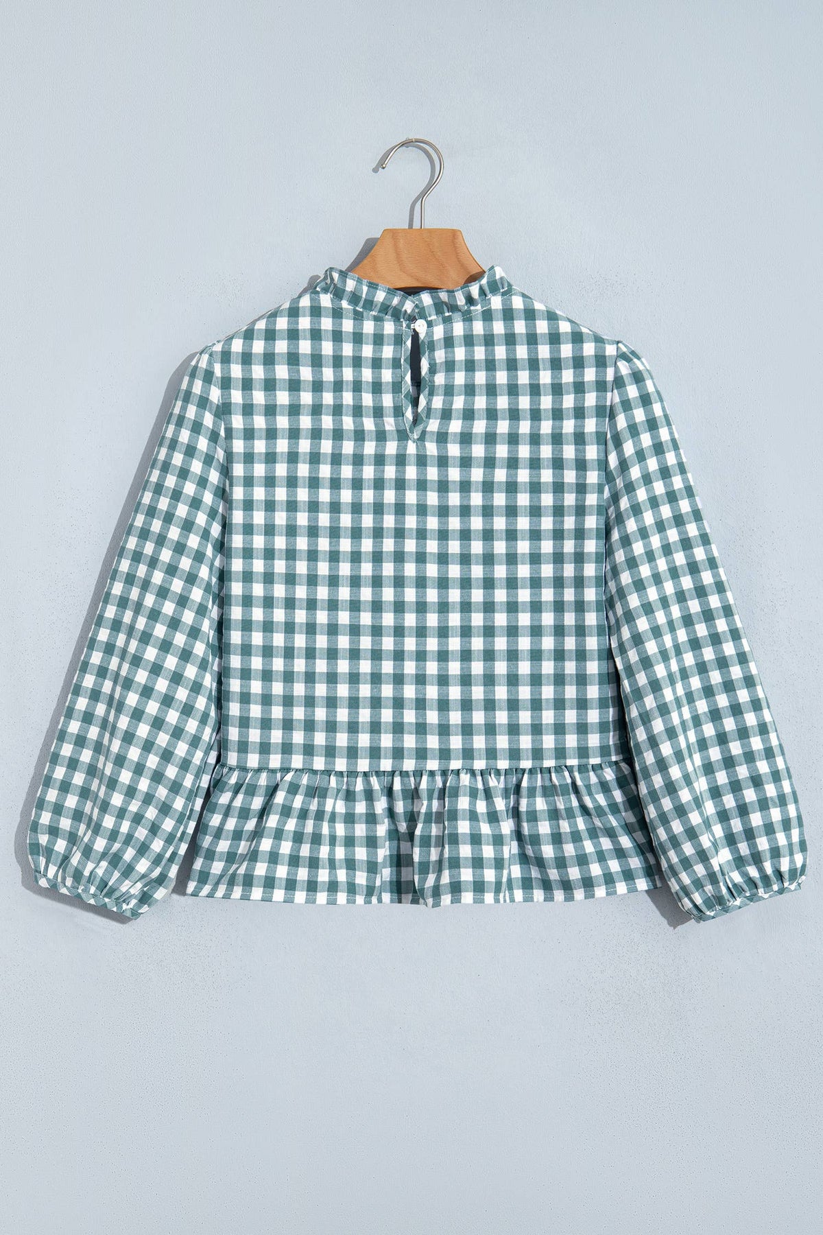LAS Plaid Smocked Bubble Sleeve Casual Blouse (S-XL)