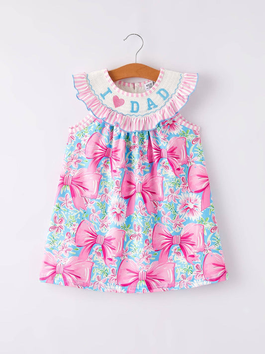 “I ❤ DAD ”Embroidery Smocking Girls Dress