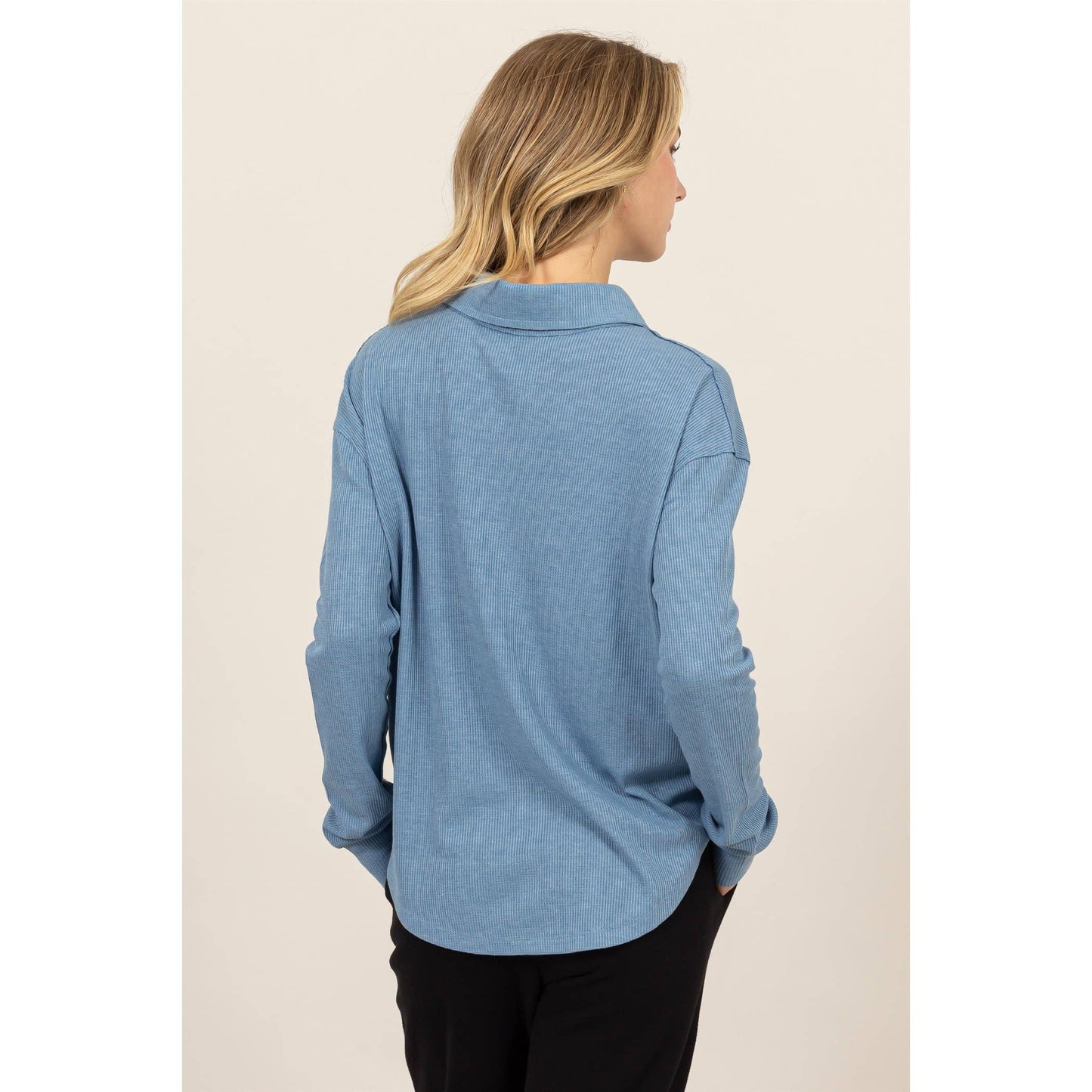 Farah ribbed v-neck collar top in blue