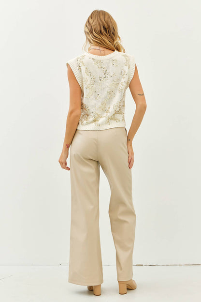 Monica Chenille Sweater Sequin Vest Cream/Gold